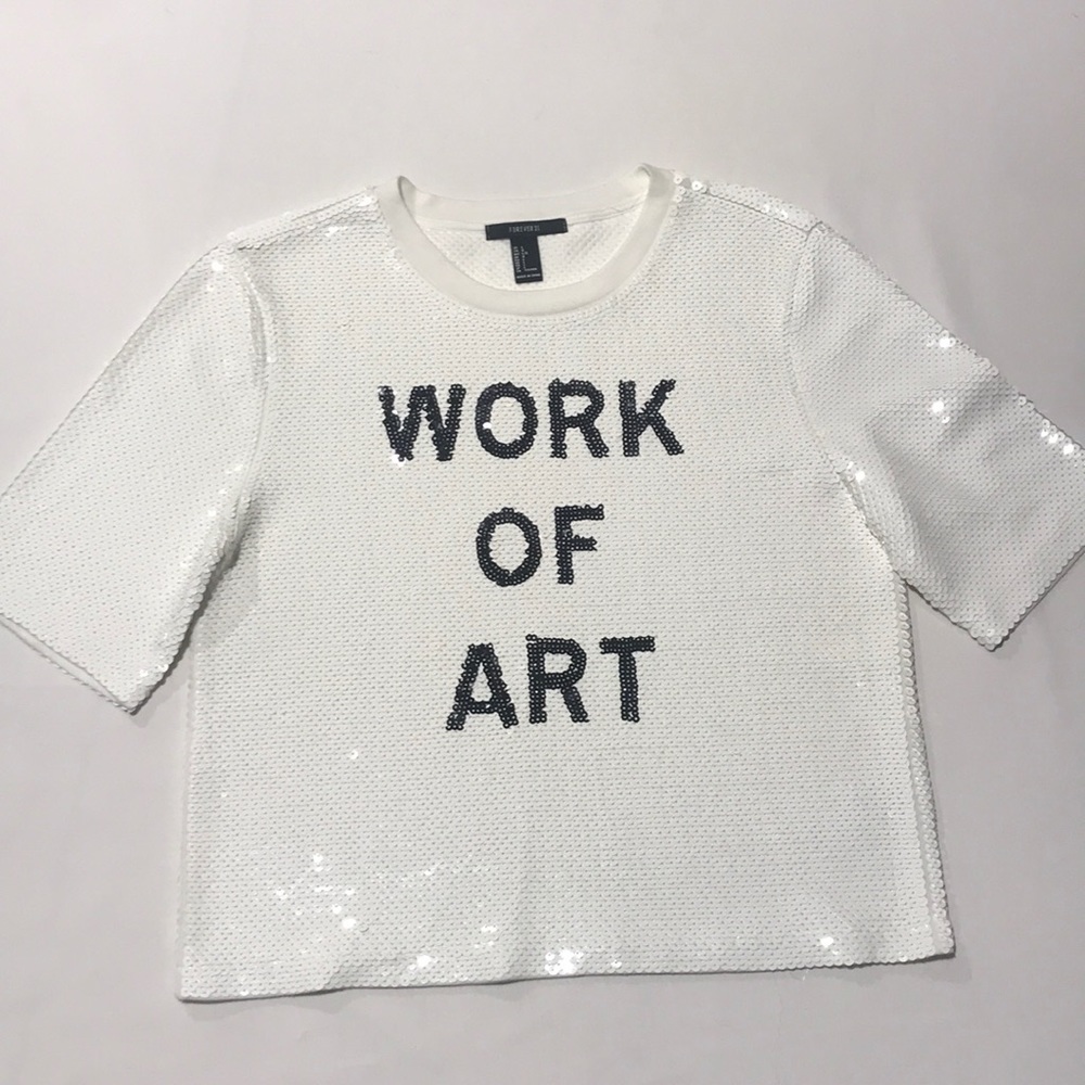 Forever 21 “Work of Art”  White Sequin T-shirt